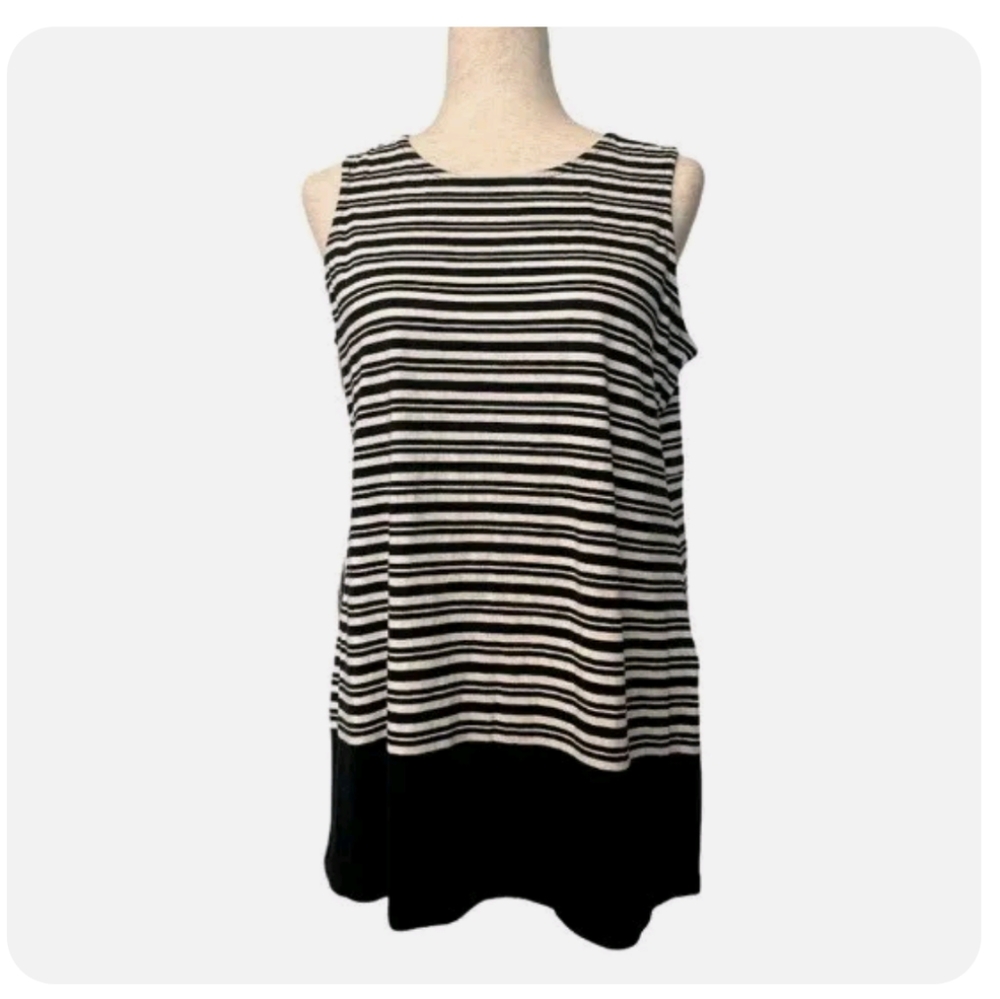 J. Jill Women's Sleeveless Black/White Striped Tunic Tank Top Shirt Sz M